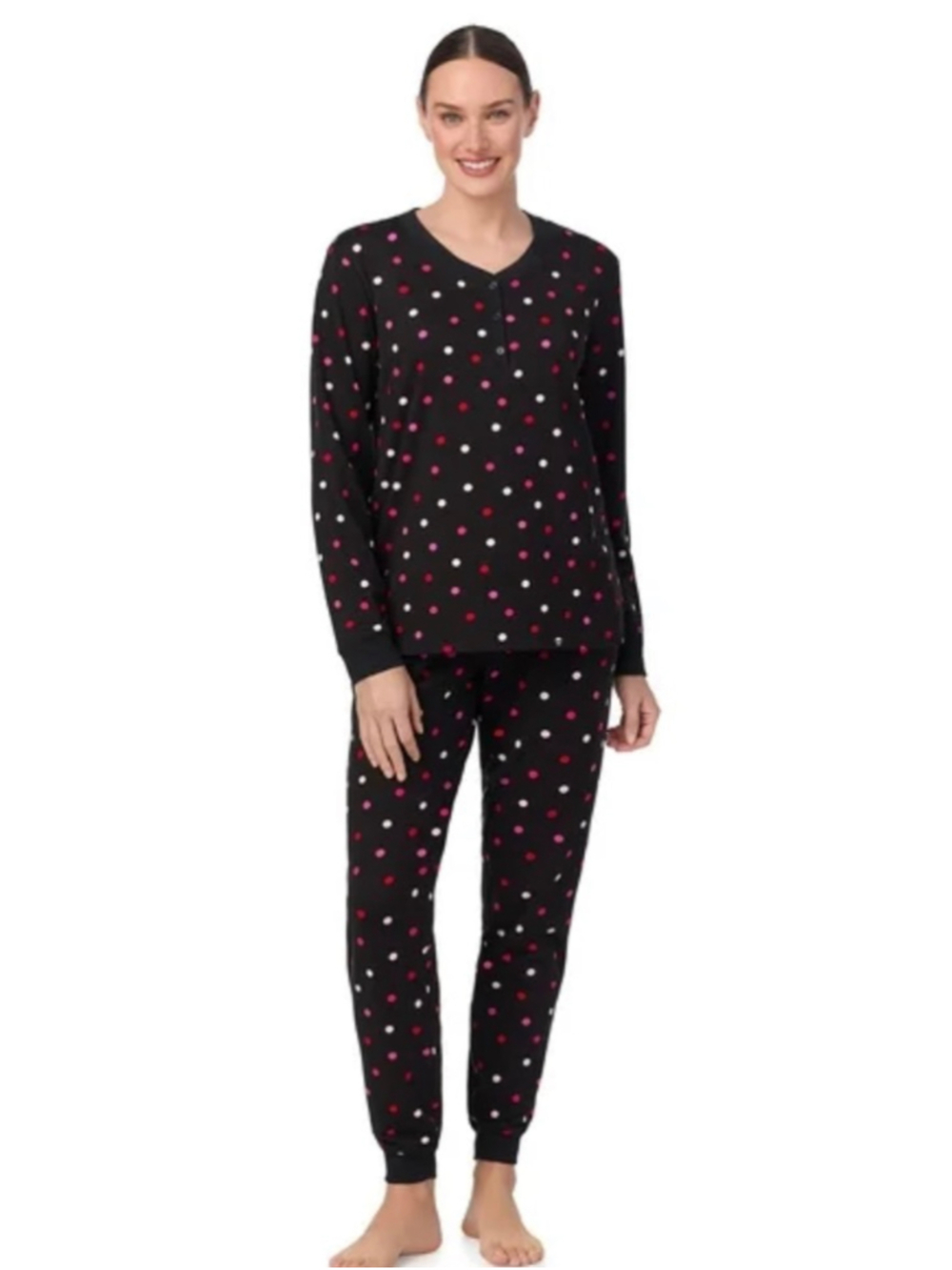 NEW Aria Polka Dot Cozy Jersey Henley Pullover Jogger 2pc Sleepwear Set XL